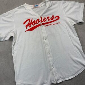 Vintage Hooters Jersey Mens L White Newport Beach Baseball Alpha Sportswear USA